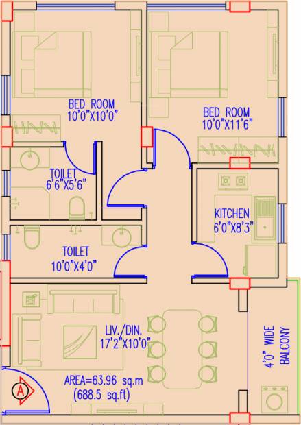 Gurukul Grande (2BHK+2T (788 sq ft) 788 sq ft)