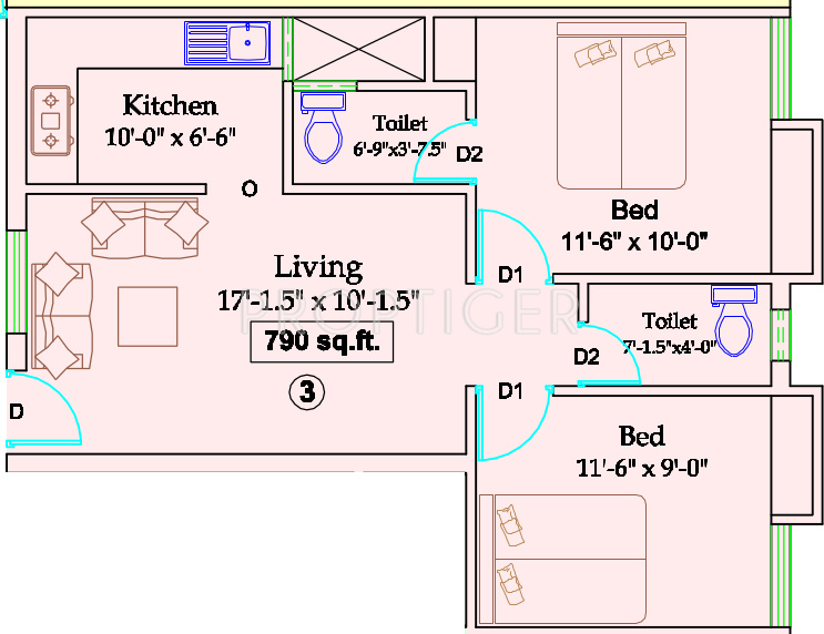 RKN Seeralam Flats (2BHK+2T (790 sq ft) 790 sq ft)