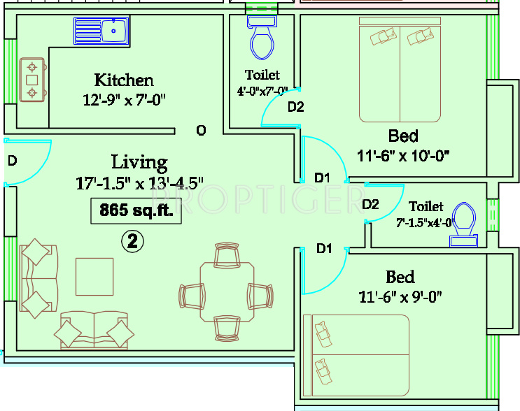 RKN Seeralam Flats (2BHK+2T (865 sq ft) 865 sq ft)