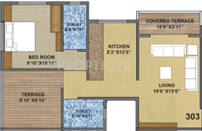 Shree Ganesh Constructions Royale Floor Plan (1BHK+2T (852 sq ft) 852 sq ft)