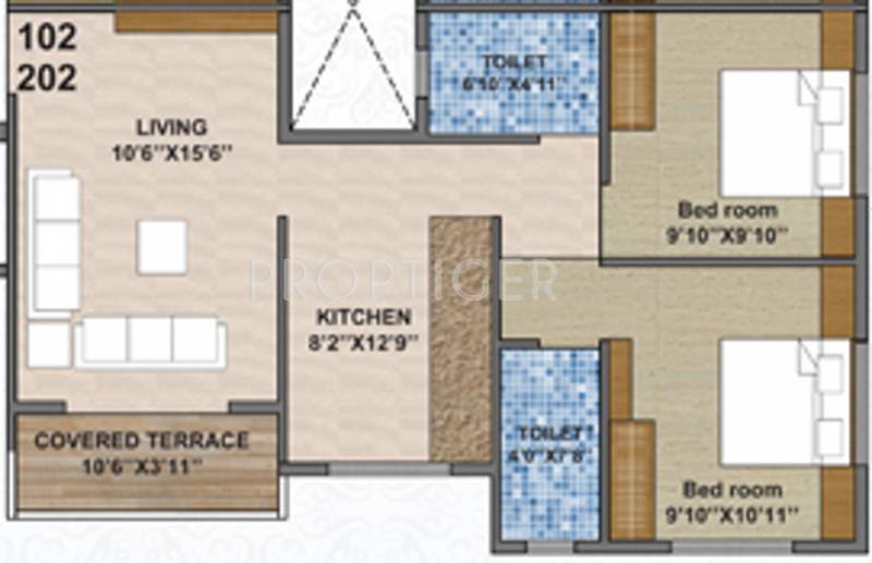 Shree Ganesh Constructions Royale Floor Plan (2BHK+2T (915 sq ft) 915 sq ft)