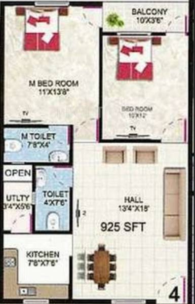 Vasavi Icon (2BHK+2T (925 sq ft) 925 sq ft)