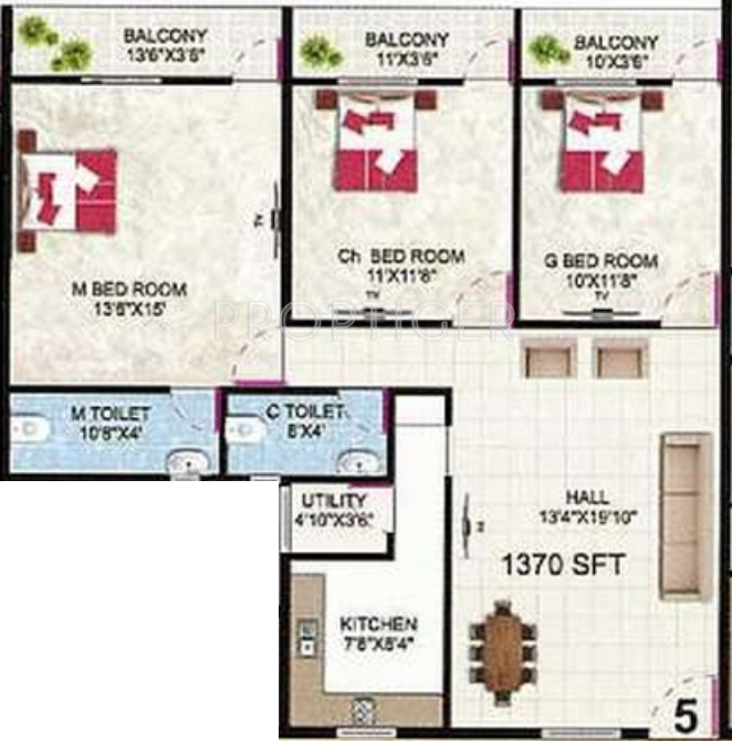 Vasavi Icon (3BHK+2T (1,370 sq ft) 1370 sq ft)