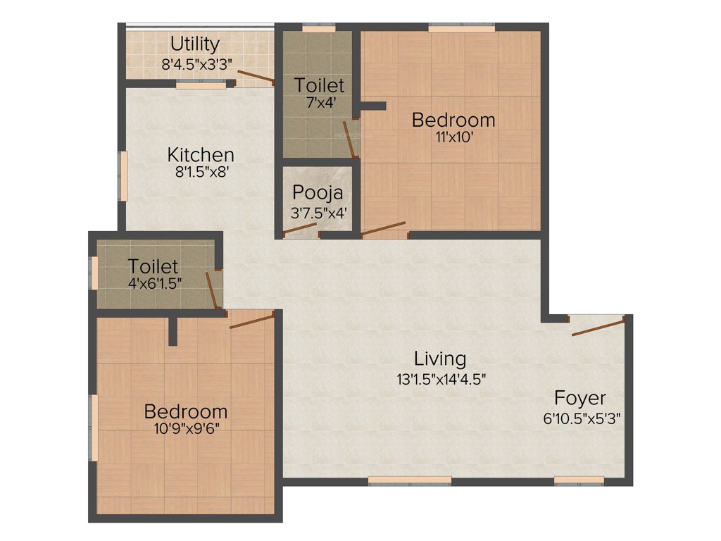 Tero Viswakarma (2BHK+2T (862 sq ft) 862 sq ft)