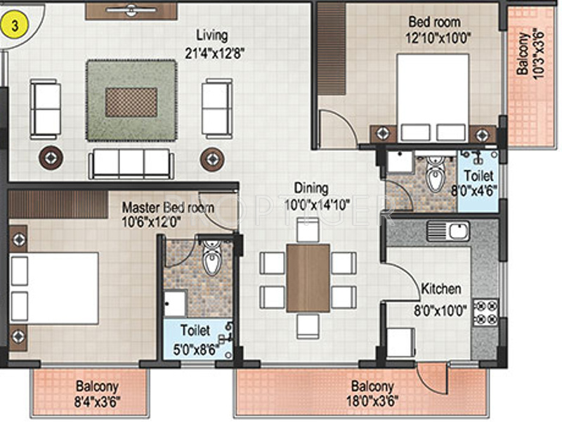 Precinct Dewans Park View (2BHK+2T (1,283 sq ft) 1283 sq ft)