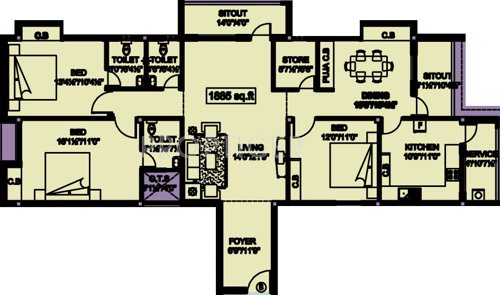 Vignesh Flats Anishka Floor Plan (3BHK+3T (1,885 sq ft) 1885 sq ft)