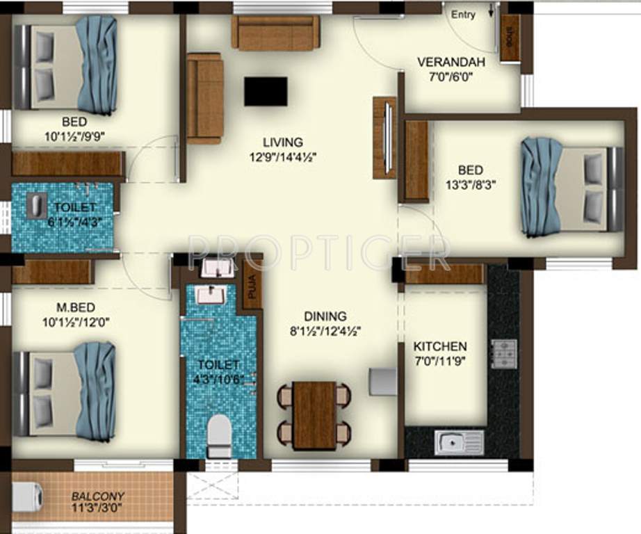 Rohini Nakshatra (3BHK+2T (1,223 sq ft) 1223 sq ft)