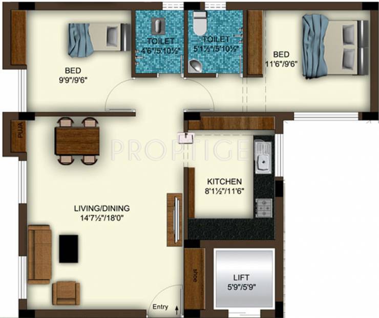 Rohini Nakshatra (2BHK+2T (940 sq ft) 940 sq ft)