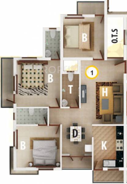 Bharath Squarees Floor Plan (3BHK+2T (1,330 sq ft) 1330 sq ft)