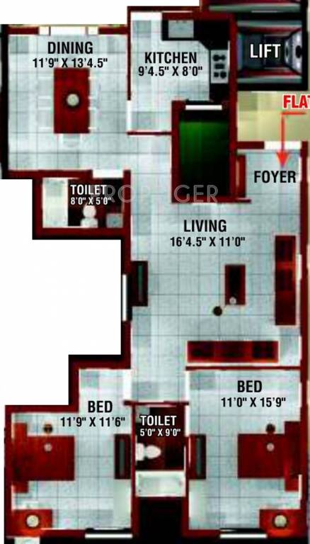 Mayflower Caladium (2BHK+2T (1,480 sq ft) 1480 sq ft)