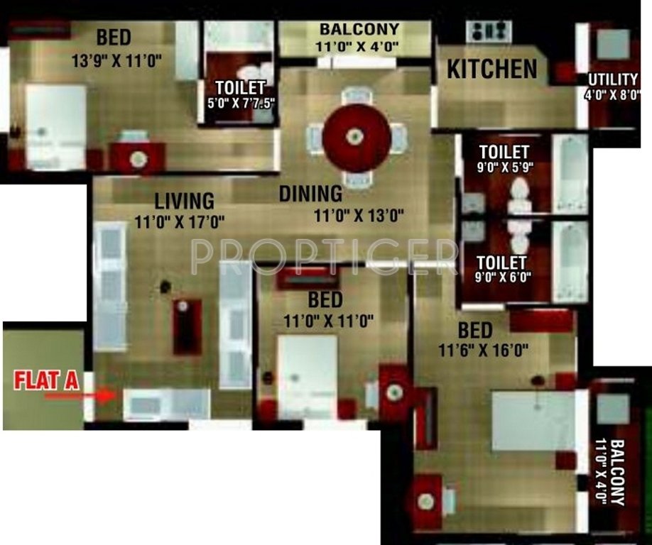 Mayflower Caladium (3BHK+3T (1,692 sq ft) 1692 sq ft)