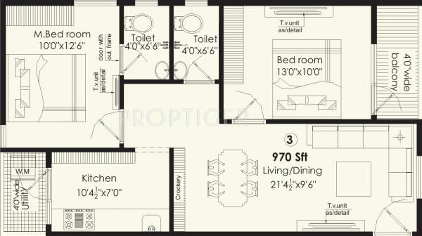 Vaishno Vikas (2BHK+2T (970 sq ft) 970 sq ft)