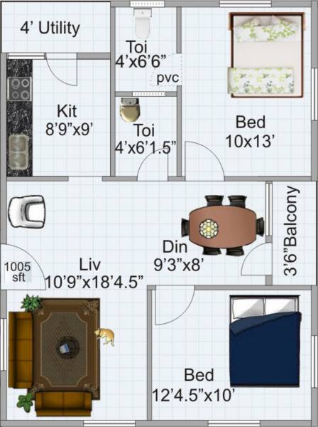 KR Arrepu Geethanjali (2BHK+2T (1,005 sq ft) 1005 sq ft)