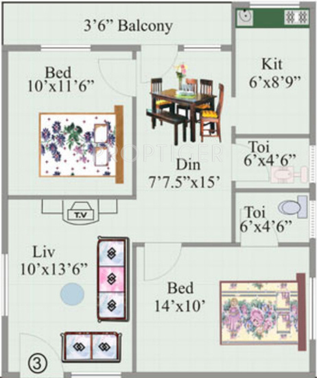 KR Geethanjali Elite (2BHK+2T (950 sq ft) 950 sq ft)