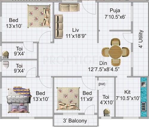 KR Geethanjali Grand (3BHK+3T (1,465 sq ft) 1465 sq ft)