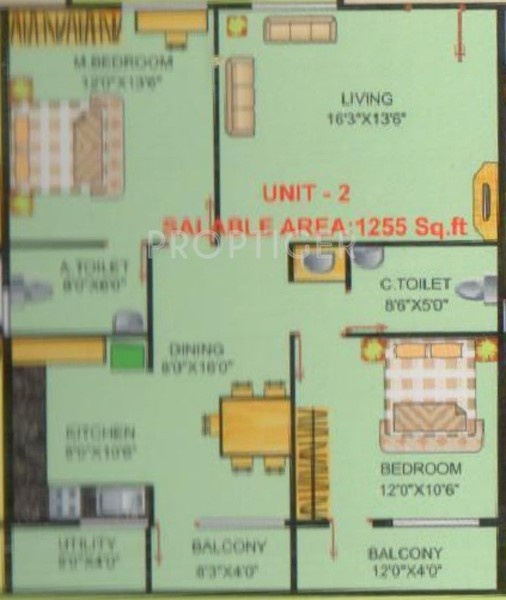 Floor Plan (2BHK+2T (1,255 sq ft) 1255 sq ft) i1 SS Elizaa Floor Plan (2BHK+2T (1,255 sq ft) 1255 sq ft)