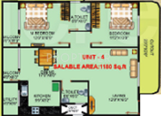i1 SS Elizaa Floor Plan (2BHK+2T (1,180 sq ft) 1180 sq ft)