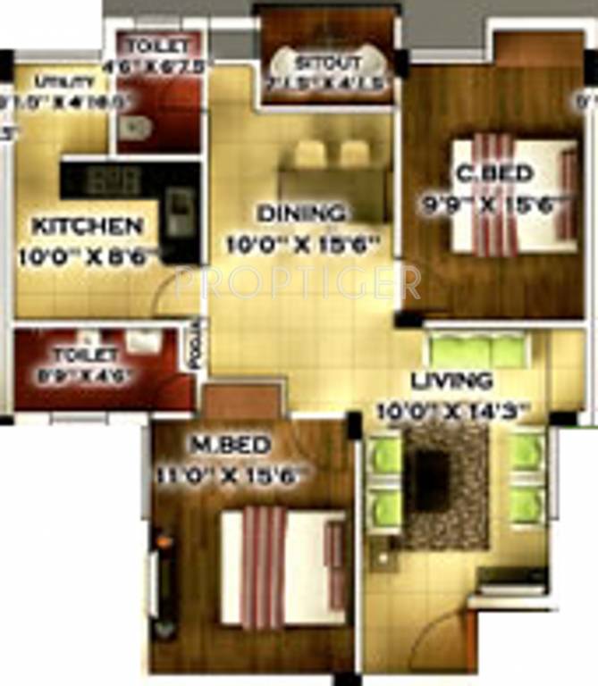 Royal Skyline (2BHK+2T (1,119 sq ft) 1119 sq ft)