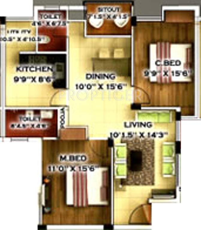 Royal Skyline (2BHK+2T (1,103 sq ft) 1103 sq ft)