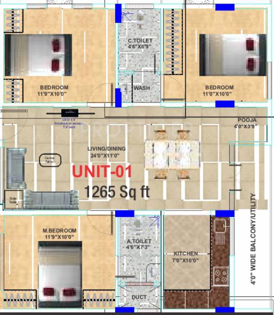 Epitome Comforts (3BHK+2T (1,265 sq ft)   Pooja Room 1265 sq ft)