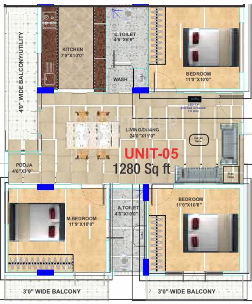 Epitome Comforts (3BHK+2T (1,280 sq ft)   Pooja Room 1280 sq ft)