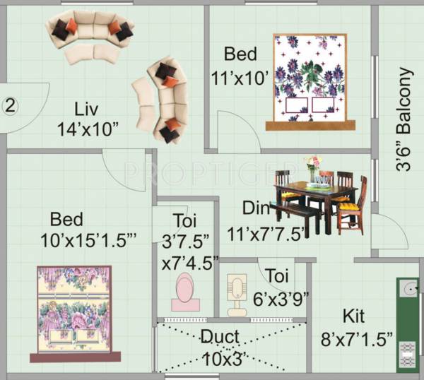 KR RK Geethanjali (2BHK+2T (950 sq ft) 950 sq ft)