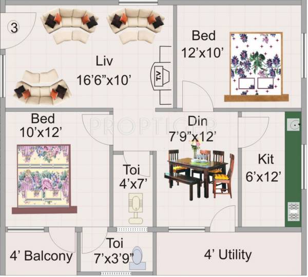 KR RK Geethanjali (2BHK+2T (1,015 sq ft) 1015 sq ft)
