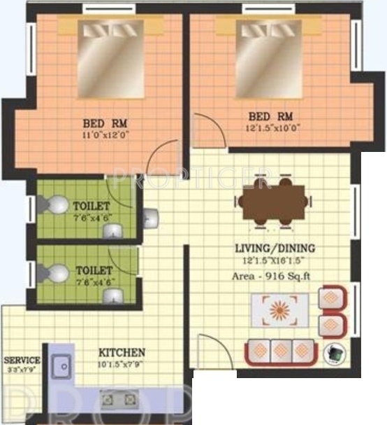 Vijay Raja 3 Cubes (2BHK+2T (916 sq ft) 916 sq ft)