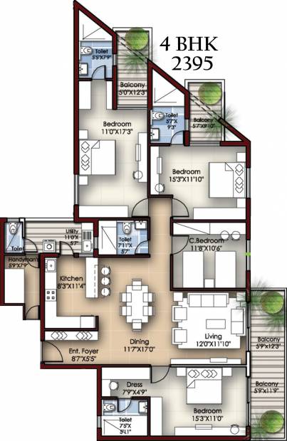 Krishvi Dhavala (4BHK+5T (2,395 sq ft) + Servant Room 2395 sq ft)
