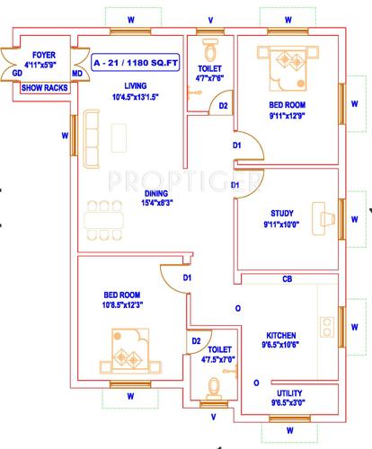 Aishwarya Home Trichy Garden (2BHK+2T (1,180 sq ft) + Study Room 1180 sq ft)