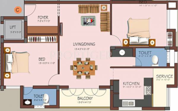 Floor Plan (2BHK+2T (1,196 sq ft) 1196 sq ft) Ark Construction Sangai Floor Plan (2BHK+2T (1,196 sq ft) 1196 sq ft)