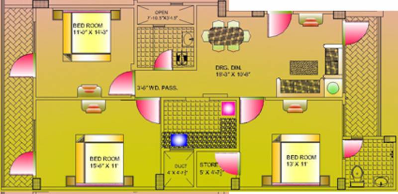 Galaxy Real Estate Shivalik Shree Floor Plan (3BHK+3T)
