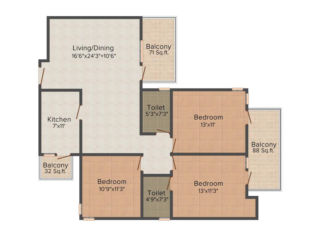 Vipul Gardens (3BHK+2T (1,512 sq ft) 1512 sq ft)