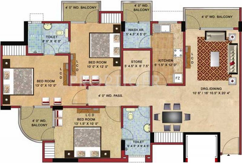 Chandak Builders Imperial Heights Floor Plan (3BHK+2T (1,515 sq ft) 1515 sq ft)