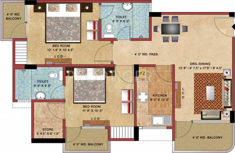 Chandak Builders Imperial Heights Floor Plan (2BHK+2T (1,030 sq ft) 1030 sq ft)