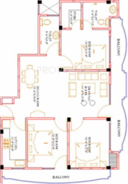 Galaxy Real Estate Shivalik Enclave Floor Plan (3BHK+3T)