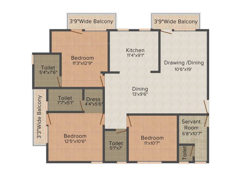 Gandharva Imperial Crest (3BHK+3T (1,840 sq ft) + Servant Room 1840 sq ft)