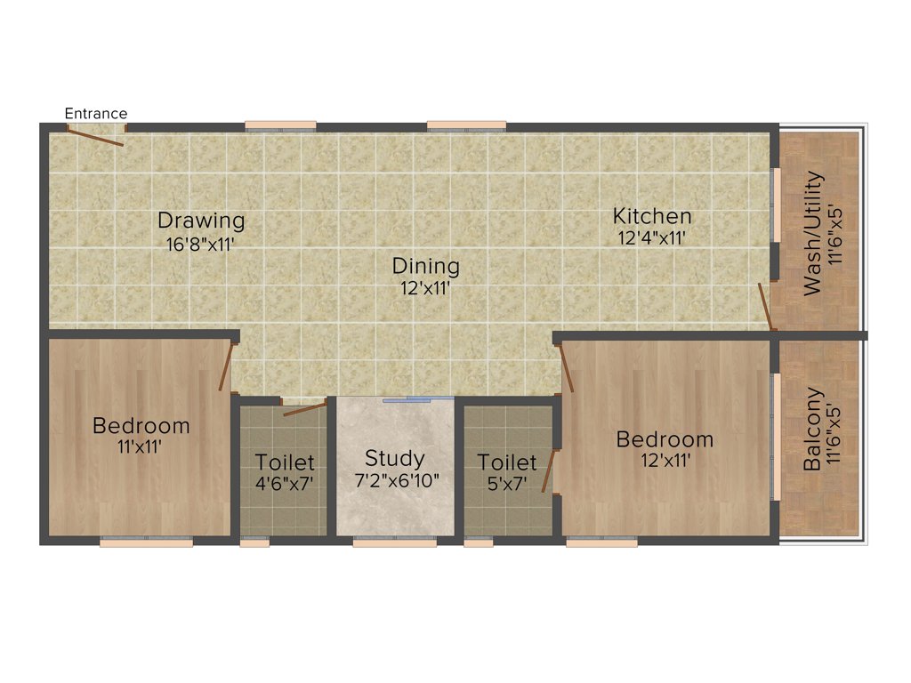 Adithya Constructions Frondoso 2BHK+2T (1,370 sq ft) + Study Room