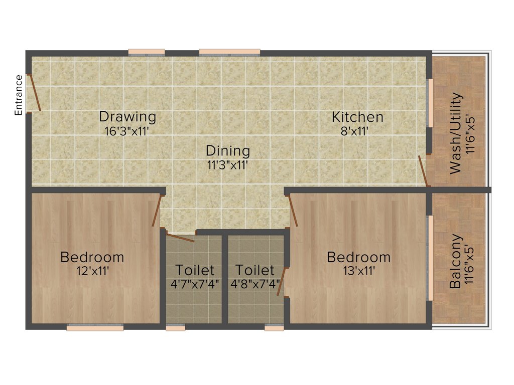 Adithya Constructions Frondoso 2BHK+2T (1,205 sq ft)