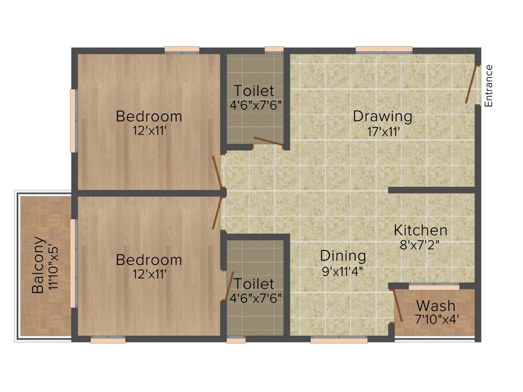 Adithya Constructions Frondoso 2BHK+2T (1,100 sq ft)