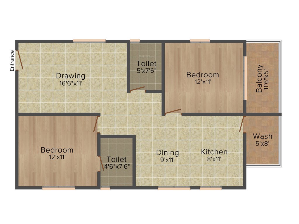 Adithya Constructions Frondoso 2BHK+2T (1,150 sq ft)