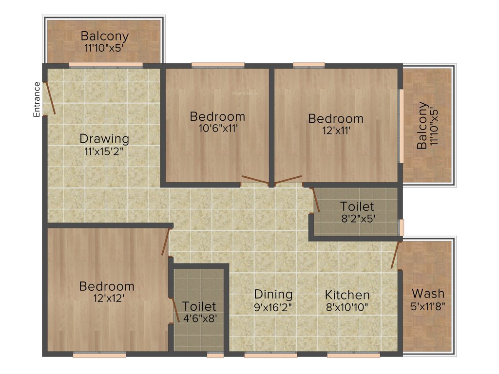 Adithya Constructions Frondoso 3BHK+2T (1,475 sq ft)
