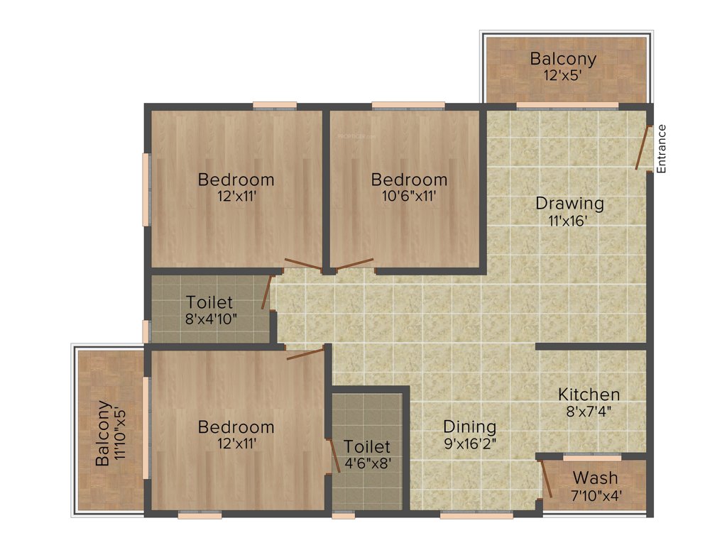 Adithya Constructions Frondoso 3BHK+2T (1,400 sq ft)