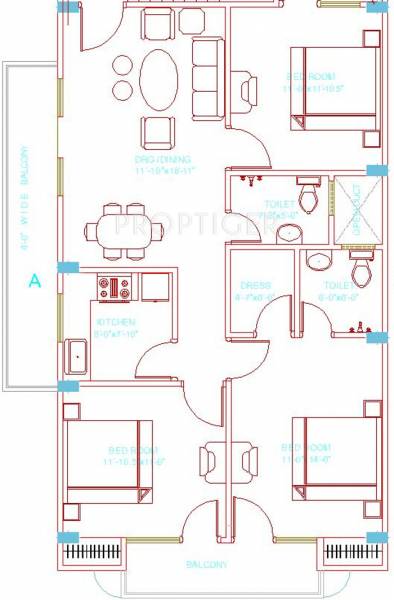 Galaxy Real Estate Shivalik Abode Floor Plan (3BHK+2T)