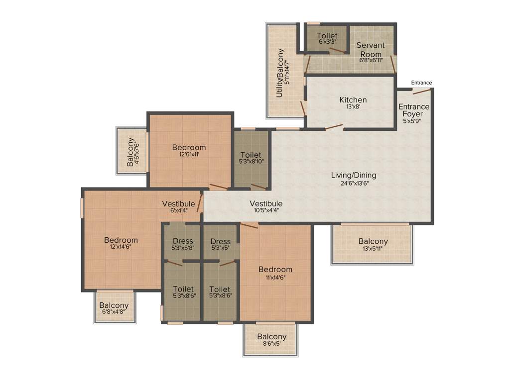 Vatika Tranquil Heights (3BHK+3T (2,265 sq ft) + Study Room 2265 sq ft)