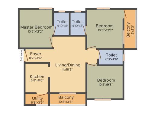 Vivendi Vaikunth (3BHK+3T (1,350 sq ft) 1350 sq ft)