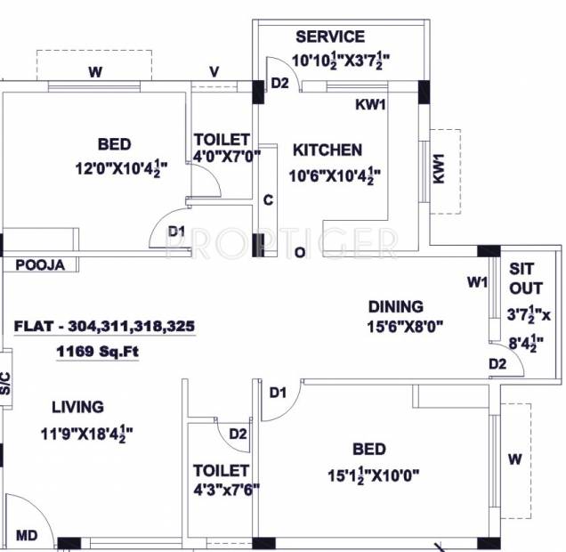 Mangal Home Shri Gangeya Floor Plan (2BHK+2T (1,169 sq ft) 1169 sq ft)