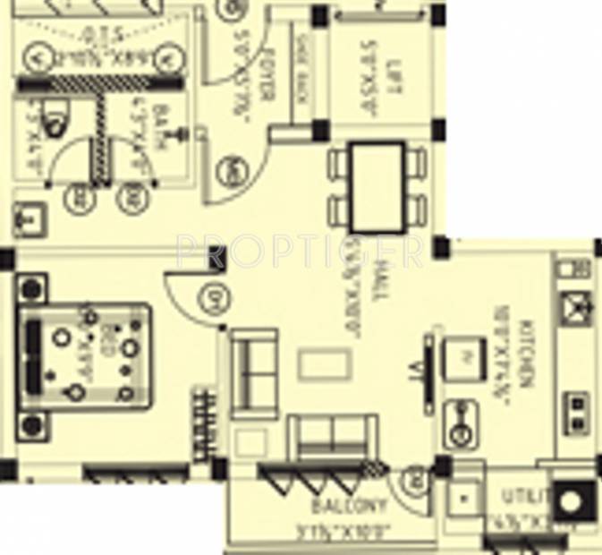 Mangal Home Shri Kamakshi Floor Plan (1BHK+1T (644 sq ft) 644 sq ft)