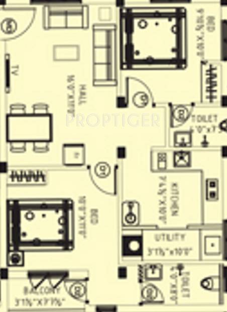 Mangal Home Shri Kamakshi Floor Plan (2BHK+2T (825 sq ft) 825 sq ft)