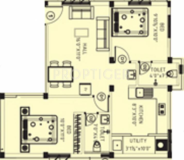 Mangal Home Shri Kamakshi Floor Plan (2BHK+2T (848 sq ft) 848 sq ft)